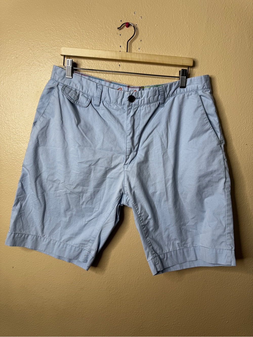Robert Graham Mens 36 Chino Shorts Light Blue Cotton Classic Fit Flat Front